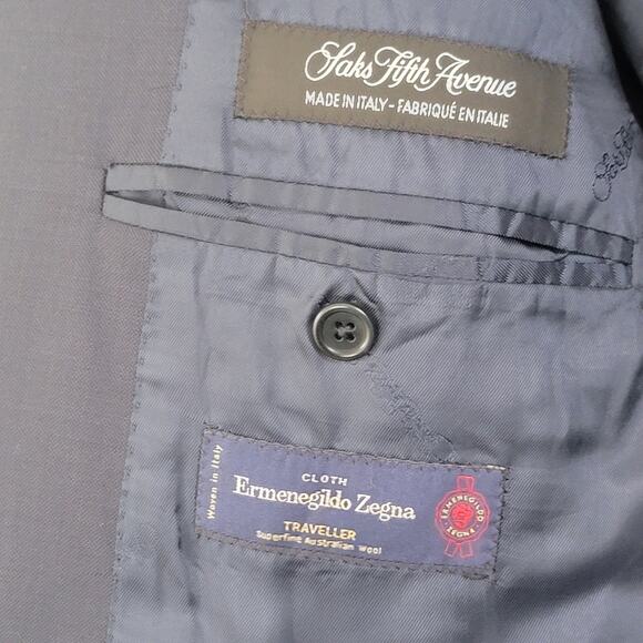 Saks Fifth Avenue Ermenegildo Zegna Navy Blue Blazer Suit Sz 44 100% Wool Italy - Picture 10 of 14
